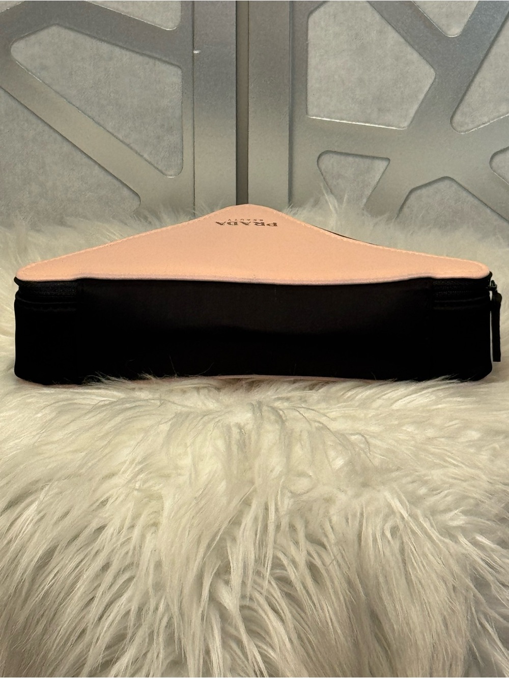 New Arrivals! Prada Beauty Pale Pink & Black Triangular Cosmetic Case . - Picture 7 of 10